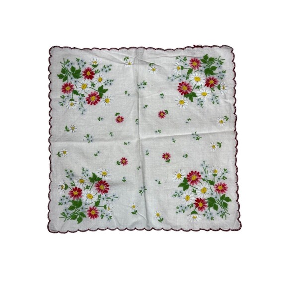 1 Vintage Cocktail Napkin Handkerchief Hankie Square 10.5" x 11" Floral‎ - Picture 1 of 5